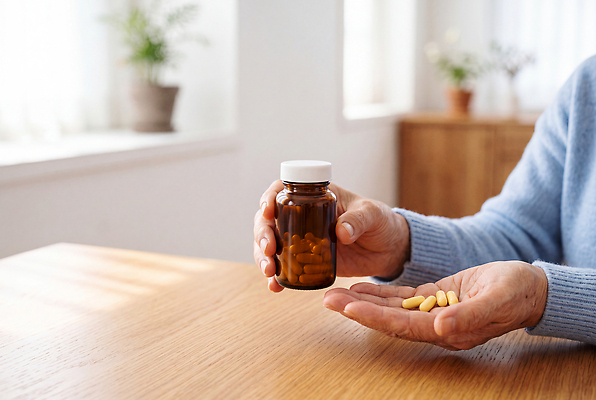 JPG 편집이미지 여자 노년 건강 손바닥 치료 알약 약 건강관리 식사 약병 복용 의료성형뷰티 편집실사 AI인물포토 손 의학 관리 사람 성인 병 CG 파일형식 AI포토 식기 신체부위 AI콘텐츠