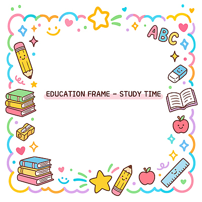 디자인 교육 일러스트 학교 프레임 장식 책 학습 연필 자료 사과 그림 꾸미기 창의성 국내일러스트 AI파일 과일 학용품 필기구 파일형식 벡터 문구용품 오브젝트
