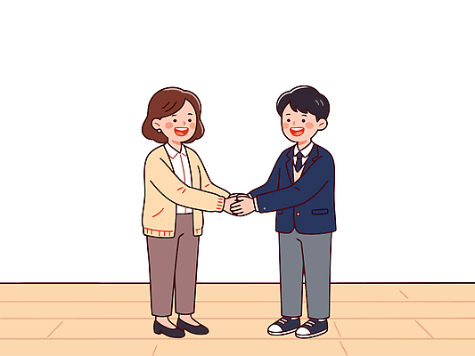 일러스트 교실 학교 수업 대화 미소 사람 인사 잡기 친목 공감 의사소통 존경 상호작용 국내일러스트 AI파일 교육 모션 표정 말하기 예절 파일형식 벡터