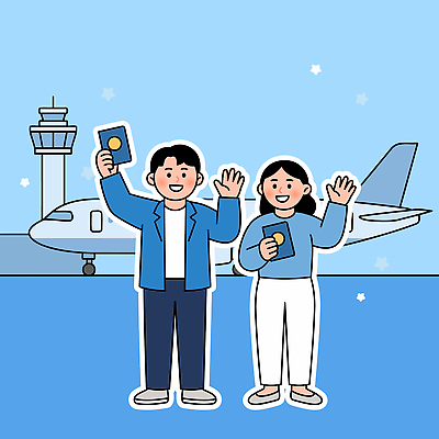 여행 일러스트 비행기 웃음 사람 청춘 여행객 기쁨 인사 공항 준비 여권 관제탑 국내일러스트 AI파일 감정 컨셉 항공교통 교통시설 대중교통 표정 예절 파일형식 벡터 교통수단 교통 시설