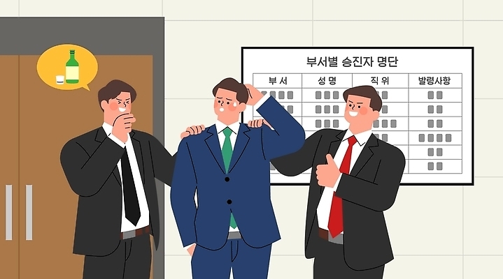 남자 일러스트 회사 비즈니스 주류 직장 대화 사람 사무실 동료 승진 소통 친목 명단 불편함 국내일러스트 AI파일 음료 컨셉 관계 말하기 감각 파일형식 벡터 모션