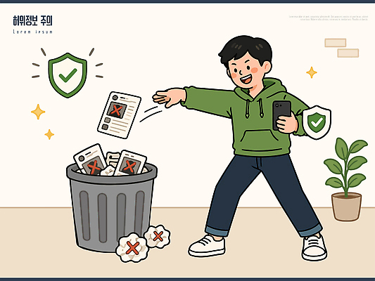 식물 남자 일러스트 관리 경고 스마트폰 디지털 자료 정보 쓰레기통 작업 쓰레기 청소 문서 정리 삭제 거짓 국내일러스트 AI파일 사람 핸드폰 스마트기기 파일형식 벡터 전자제품