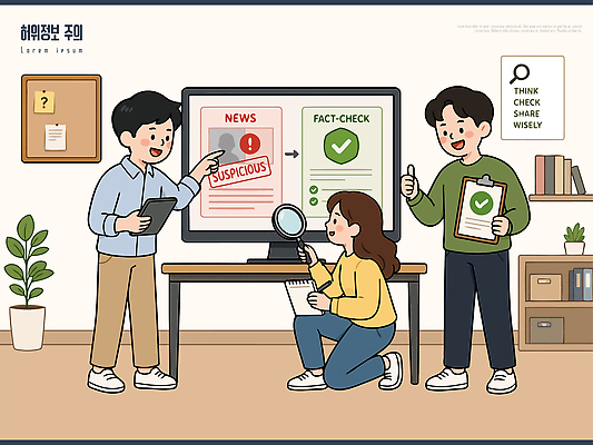 일러스트 경고 사람 성인 스크린 자료 정보 뉴스 접속 분석 확인 거짓 사실 서류판 의사소통 국내일러스트 AI파일 컨셉 사무용품 파일형식 벡터 문구용품 오브젝트