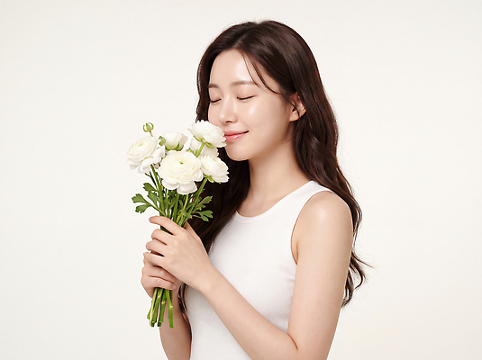 JPG 편집이미지 여자 꽃 행복 꽃다발 포즈 자연 실내 미소 뷰티 흰색 피부 향기 의료성형뷰티 편집실사 AI인물포토 식물 감정 컬러 표정 사람 내부 신체부위 CG 생태계 냄새 파일형식 AI포토 AI콘텐츠