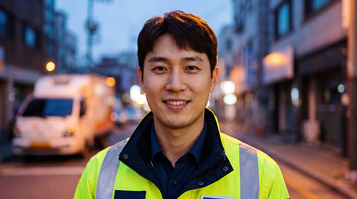 JPG 편집이미지 남자 도로 교통 자동차 관리 미소 안전 상점 도시 업무 경찰 택배기사 저녁 배송 퇴근 의료성형뷰티 편집실사 AI인물포토 직업 길 육상교통 교통시설 표정 사람 작업 배달원 밤 야간 CG 출퇴근 파일형식 AI포토 자연요소 교통수단 비즈니스 시설 AI콘텐츠