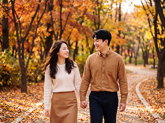 JPG 나무 편집이미지 커플 공원 여자 남자 행복 길 단풍 데이트 자연 사랑 웃음 여러명 걷기 손잡기 산책 가을 의료성형뷰티 편집실사 AI인물포토 AI콘텐츠 식물 계절 공공시설 감정 다수 잎 관계 모션 휴식 표정 사람 CG 생태계 파일형식 AI포토 컨셉 시설