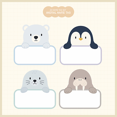 동물 스티커 일러스트 곰 장식 귀여움 이름표 바다표범 물개 펭귄 국내일러스트 AI파일 컨셉 포유류 조류 바다동물 파일형식 벡터 바다 수중동물