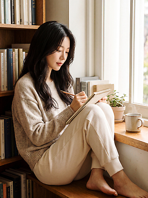 JPG 편집이미지 여자 화분 창문 아침 휴식 일상 책 컵 공책 기록 편안함 창가 오후 의료성형뷰티 안락 편집실사 AI인물포토 주간 식기 컨셉 문구용품 사람 라이프 감각 CG 파일형식 AI포토 자연요소 생활 오브젝트 AI콘텐츠