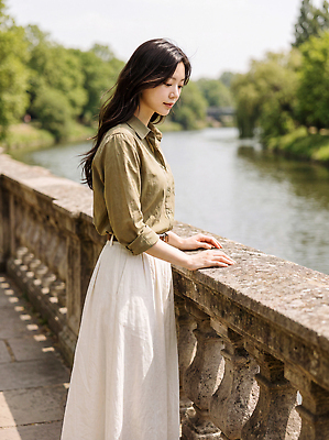 JPG 나무 편집이미지 옷 여자 생각 난간 자연 물 여름 강 햇빛 산책 다리 조용 의료성형뷰티 편집실사 AI인물포토 자연요소 식물 계절 휴식 사람 빛 CG 생태계 파일형식 AI포토 컨셉 AI콘텐츠