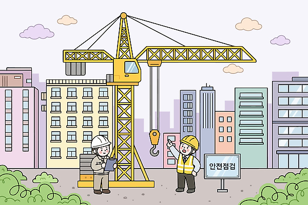 건축 일러스트 노동자 건설업 작업복 공사 안전 건물 노란색 기계 건설현장 도시 작업 구조물 도심 안전모 기중기 점검 작업자 국내일러스트 AI파일 직업 건축물 옷 산업 컬러 중장비 헬멧 안전장비 파일형식 벡터 장비 산업장비 보호장비