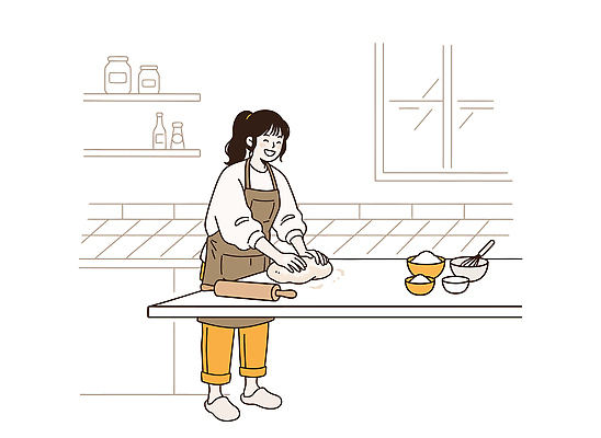 나무 여자 일러스트 재료 탁자 주방용품 요리 일상 컵 주방 계란 숟가락 식사 조리복 설탕 준비 반죽 밀가루 밀대 국내일러스트 AI파일 식물 식기 가구 생활용품 유니폼 수저 사람 라이프 알 가루 파일형식 벡터 옷 생활 오브젝트