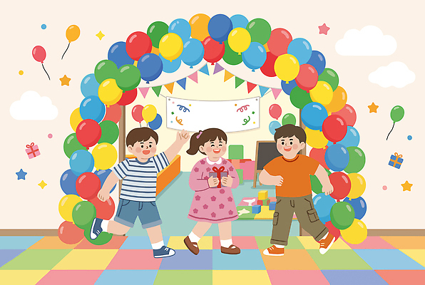 행복 어린이 일러스트 놀이 선물 웃음 이벤트 장식 친구 파티 기쁨 모임 축하 춤 생일파티 생일 즐거움 풍선 국내일러스트 AI파일 기념일 감정 컨셉 관계 문화예술 표정 사람 파일형식 벡터