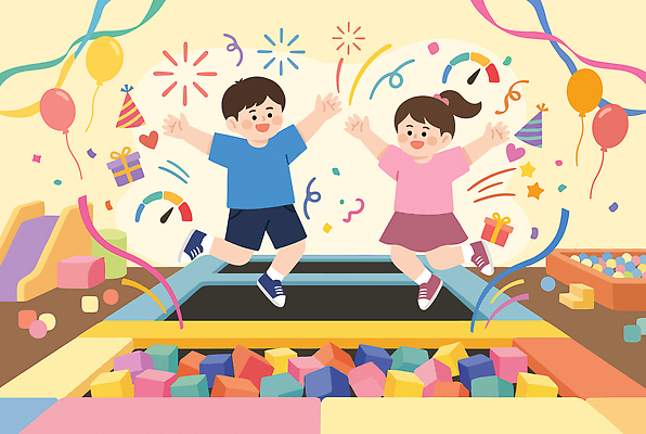 일러스트 놀이 선물 웃음 장식 친구 파티 점프 소리 공간 생일파티 생일 즐거움 풍선 놀기 트럼플린 국내일러스트 AI파일 기념일 감정 관계 모션 표정 이벤트 놀이용품 파일형식 벡터 오브젝트