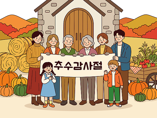 일러스트 가족 호박 기념 함께함 사랑 여러명 농작물 농장 기쁨 모임 가을 현수막 축하 감사 추수감사절 수확철 Smile 국내일러스트 AI파일 계절 감정 기독교 다수 컨셉 농업 채소 관계 사람 수확 파일형식 벡터 산업 종교