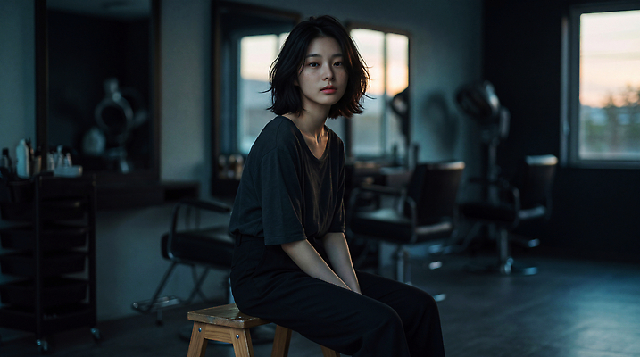 JPG 편집이미지 여자 창 앉기 일상 머리 고요 미용실 미용사 의료성형뷰티 편집실사 AI인물포토 직업 모션 사람 라이프 신체부위 뷰티샵 CG 파일형식 AI포토 생활 상점 AI콘텐츠
