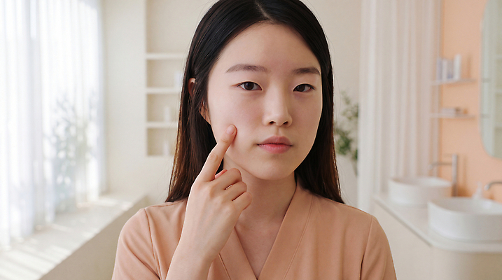 JPG 편집이미지 여자 일상 뷰티 가리킴 볼 상품 피부 확인 피부관리 피부관리사 의료성형뷰티 편집실사 AI인물포토 직업 사람 손짓 라이프 신체부위 CG 파일형식 AI포토 모션 생활 AI콘텐츠