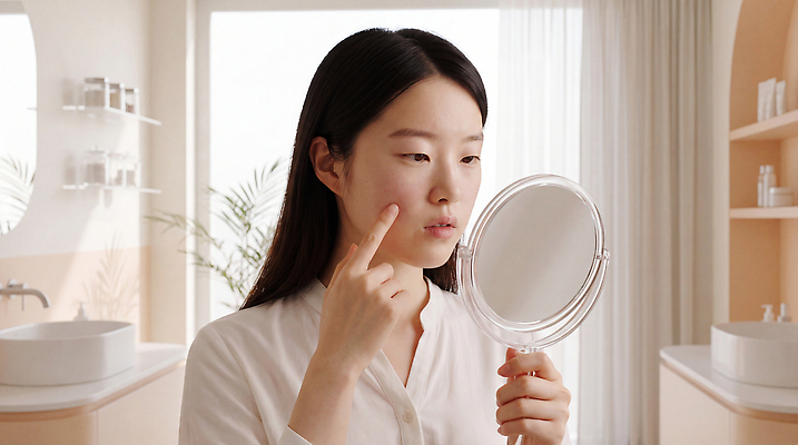 JPG 편집이미지 여자 화장 뷰티 깨끗함 화장품 거울 피부 피부관리 화장실 주말 점검 피부관리사 의료성형뷰티 편집실사 AI인물포토 직업 컨셉 사람 신체부위 화장용품 CG 파일형식 AI포토 미용용품 AI콘텐츠 오브젝트