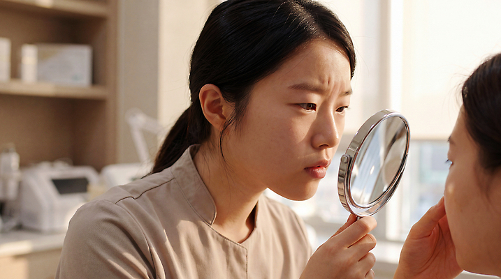 JPG 편집이미지 여자 얼굴 치료 뷰티 전문직 고객 피부 분석 확인 검사 피부관리 상담 시술 피부관리사 의료성형뷰티 편집실사 AI인물포토 직업 컨셉 의학 사람 신체부위 CG 파일형식 AI포토 AI콘텐츠