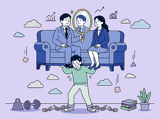 일러스트 가족 관계 그래프 부모 힘 거울 자녀 무게 부담 의무 국내일러스트 AI파일 파일형식 벡터