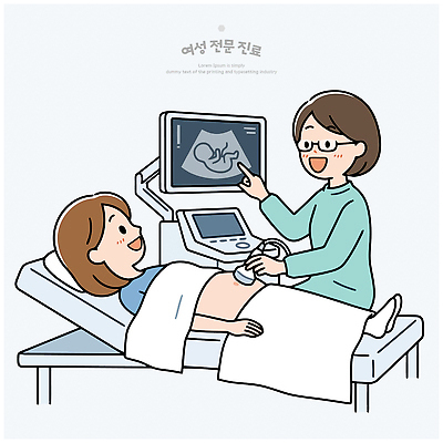 여자 일러스트 의료기기 커뮤니케이션 기술 건강 병원 임신 진료 환자 의사 검사 상담 태아 전문 초음파검사 초음파사진 국내일러스트 AI파일 의학 사람 의료진 파일형식 벡터 직업