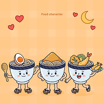 캐릭터 그릇 문화 음식 일러스트 새우 요리 웃음 장식 계란 즐거움 국수 만두 음식캐릭터 우동 국내일러스트 AI파일 식기 감정 표정 갑각류 알 면류 일본음식 파일형식 벡터 동물