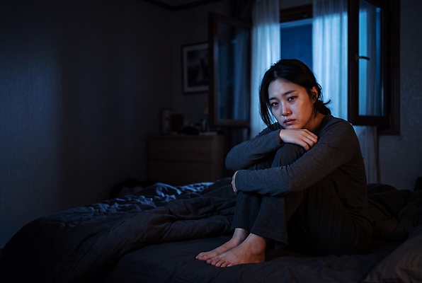 JPG 편집이미지 여자 생각 창문 표정 사람 어둠 고요 방 침대 고독 밤 불안 심리 불면증 혼자 의료성형뷰티 편집실사 AI인물포토 감정 가구 질병 CG 파일형식 AI포토 생활용품 의학 AI콘텐츠 오브젝트