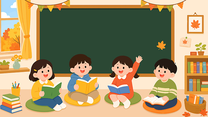 계절 교육 컨셉 학교 관계 모션 사람 동영상 파일형식 교실 책 읽기 이야기 가을 집중 학습 친구 소통 모션그래픽 MP4 독서 어린이