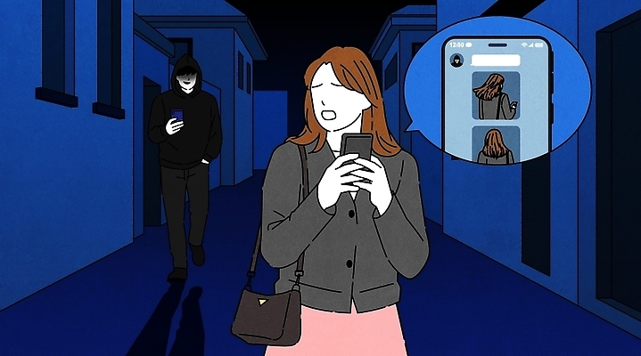 시선 여자 남자 일러스트 통신 거리 표정 대화 스마트폰 걷기 어둠 메시지 골목길 저녁 알림 스토킹 혼자 데이트폭력 국내일러스트 AI파일 길 모션 말하기 사람 핸드폰 스마트기기 폭력 밤 야간 파일형식 벡터 자연요소 전자제품 사회이슈 컨셉