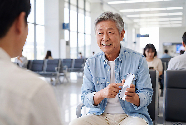 JPG 편집이미지 노년 남자 여행 가이드 대화 사람 여러명 스마트폰 공항 승객 소통 대기실 의료성형뷰티 편집실사 AI인물포토 AI콘텐츠 직업 다수 컨셉 교통시설 말하기 성인 핸드폰 스마트기기 공간 CG 파일형식 AI포토 교통 모션 전자제품 시설