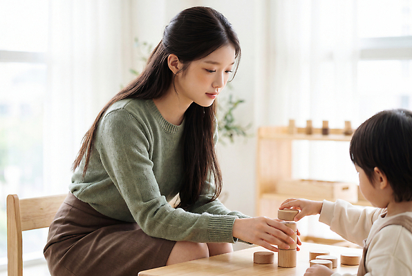 JPG 편집이미지 여자 교육 어린이 놀이 실내 쌓기 유치원 도움 집중 유치원선생님 의료성형뷰티 나무블록 편집실사 AI인물포토 AI콘텐츠 컨셉 모션 사람 내부 목재 교사 블록 CG 파일형식 AI포토 나무 직업 재료 식물