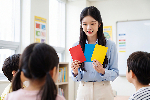 JPG 편집이미지 학생 여자 교육 어린이 교실 수업 설명 미소 학습 교사 유치원 유치원선생님 소통 의료성형뷰티 편집실사 AI인물포토 AI콘텐츠 직업 컨셉 학교 모션 표정 사람 CG 파일형식 AI포토