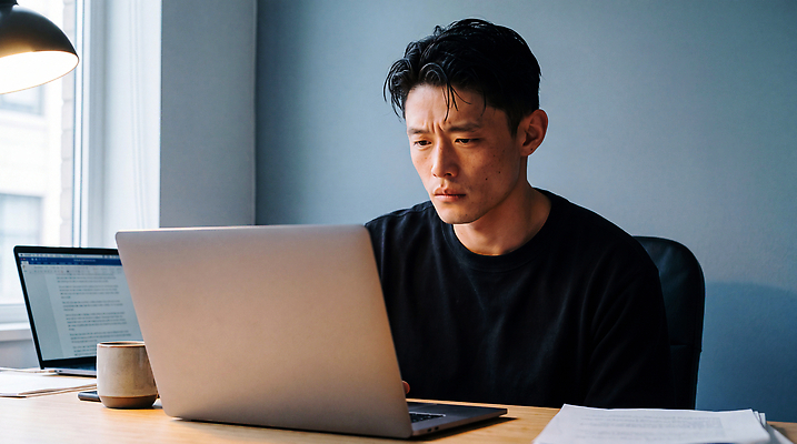 JPG 편집이미지 남자 커피 기술 사람 노트북 사무실 스크린 모니터 방 업무 작업 기자 집중 의료성형뷰티 편집실사 AI인물포토 AI콘텐츠 직업 음료 컨셉 비즈니스 전자제품 컴퓨터 CG 파일형식 AI포토