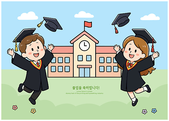 학생 여자 교육 남자 행복 포즈 일러스트 학사모 졸업 학교 야외 건물 기쁨 축하 학위 국내일러스트 AI파일 모자 건축물 감정 컨셉 사람 파일형식 벡터 잡화 건축