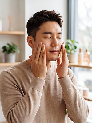 JPG 식물 편집이미지 손 남자 얼굴 실내 건강 관리 뷰티 피부관리 바르기 로션 습관 의료성형뷰티 편집실사 AI포토 AI인물포토 AI콘텐츠 모션 사람 내부 신체부위 화장품 CG 파일형식 화장용품 미용용품 오브젝트