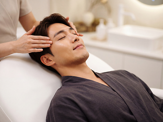 JPG 편집이미지 남자 휴식 뷰티 스파 마사지 전문직 편안함 서비스 피부관리 클리닉 홀리데이 의료성형뷰티 편집실사 AI포토 AI인물포토 AI콘텐츠 직업 컨셉 휴가 사람 감각 CG 파일형식