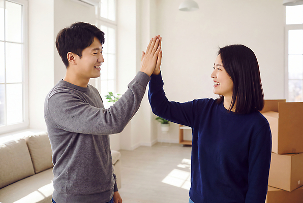 JPG 편집이미지 손 여자 남자 주택 실내 대화 웃음 사람 상자 소파 이사 하이파이브 의료성형뷰티 편집실사 AI인물포토 AI콘텐츠 의자 표정 말하기 손짓 내부 건물 신체부위 CG 파일형식 AI포토 건축물 가구 모션 건축 생활용품 오브젝트