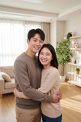JPG 식물 편집이미지 부부 여자 남자 행복 가족 포옹 주택 실내 따뜻함 사랑 웃음 소파 이사 의료성형뷰티 편집실사 AI인물포토 AI콘텐츠 커플 감정 의자 관계 안기 표정 사람 내부 건물 CG 파일형식 AI포토 건축물 가구 모션 건축 생활용품 오브젝트