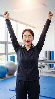 JPG 편집이미지 여자 스포츠 신체 건강 사람 운동복 운동 운동기구 헬스 스트레칭 기쁨 에너지 체육관 팔 물리치료 재활 의료성형뷰티 편집실사 AI인물포토 AI콘텐츠 옷 감정 신체부위 치료 CG 파일형식 AI포토 의학