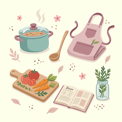 음식 토마토 일러스트 재료 주방용품 도마 수저 건강 요리 취미 주방 숟가락 식사 당근 냄비 허브 준비 레시피 국내일러스트 AI파일 식물 식기 생활용품 채소 뿌리채소 솥 파일형식 벡터 오브젝트