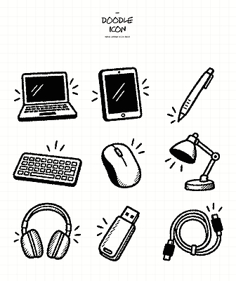 일러스트 조명 기술 노트북 전자제품 학습 태블릿 펜 헤드폰 장비 전선 키보드 마우스 낙서 USB 스케치 손그림 국내일러스트 AI파일 교육 음향기기 미술 스마트기기 필기구 컴퓨터용품 파일형식 벡터 문화예술 문구용품 오브젝트