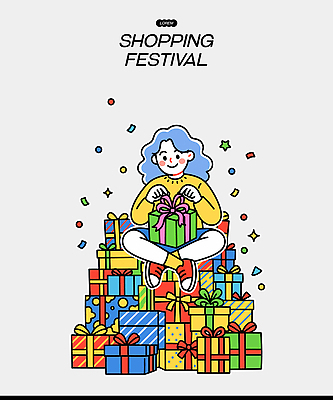 여자 기념일 리본 일러스트 선물 이벤트 장식 쇼핑 파티 축제 축하 생일 포장지 즐거움 국내일러스트 AI파일 감정 컨셉 포장 사람 파일형식 벡터