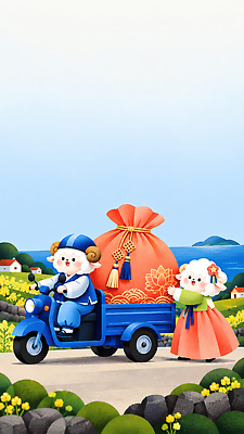 JPG 꽃 바다 일러스트 새해 복주머니 풍경 초원 해변 설날 마을 운전 스쿠터 양띠 한복 배송 양캐릭터 조화 아기자기 국내일러스트 AI일러스트 AI콘텐츠 정미년 식물 한국전통 명절 동물캐릭터 컨셉 모션 전통소품 오토바이 십이지신 양 전통의상 파일형식 2027년 동물 캐릭터 전통 기념일 포유류 한국 바이크 연도 오브젝트 아시아 육상교통 이벤트 나라 교통수단 교통