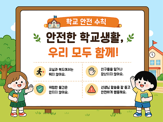 학생 교육 일러스트 학교 안내 건강 소녀 이벤트 친구 학습 표지판 보호 위험 안전수칙 규칙 소통 국내일러스트 AI파일 여자 어린이 컨셉 관계 알림판 안전 파일형식 벡터 사람