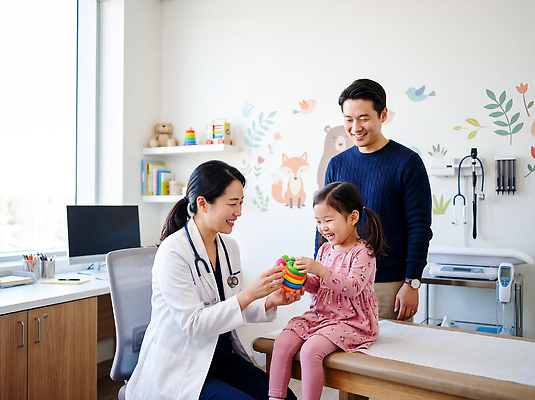 JPG 편집이미지 어린이 가족 건강 치료 장난감 진료 아빠 즐거움 소아과 소아과의사 의사소통 진료실 의료성형뷰티 편집실사 AI인물포토 AI콘텐츠 감정 의학 관계 병원 사람 의사 CG 파일형식 AI포토 의료진 직업
