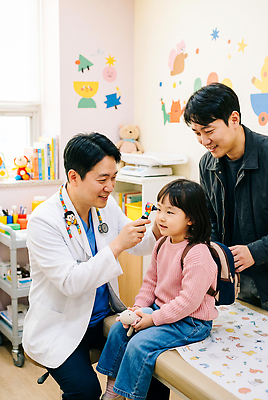 JPG 편집이미지 어린이 가족 건강 치료 장식 진료 아빠 상담 소아과 점검 병실 소아과의사 의료성형뷰티 편집실사 AI인물포토 AI콘텐츠 의학 관계 병원 사람 의사 CG 파일형식 AI포토 의료진 직업