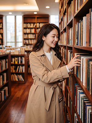 JPG 편집이미지 여자 문화 조명 목재 책 학습 공간 교양 코트 가을 휴일 선택 도서관 읽기 의료성형뷰티 편집실사 AI인물포토 AI콘텐츠 나무 계절 교육 컨셉 재료 모션 사람 외투 CG 파일형식 AI포토 식물 상의 옷