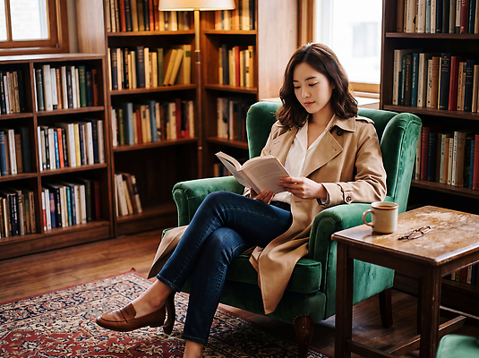 JPG 나무 편집이미지 여자 문화 커피 책장 책 소파 독서 공간 가을 휴일 황금 도서관 저녁 편안함 집중 의료성형뷰티 편집실사 AI인물포토 AI콘텐츠 식물 계절 교육 음료 가구 컨셉 의자 사람 감각 밤 야간 CG 파일형식 AI포토 자연요소 생활용품 오브젝트