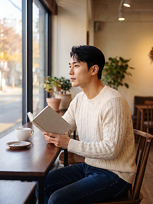 JPG 편집이미지 남자 창문 탁자 휴식 앉기 책 소파 독서 카페 가을 의료성형뷰티 편집실사 AI인물포토 AI콘텐츠 계절 가구 컨셉 의자 모션 사람 상점 CG 파일형식 AI포토 생활용품 오브젝트