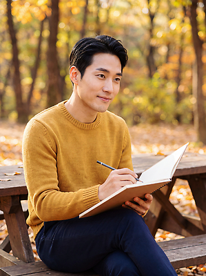 JPG 나무 편집이미지 공원 남자 자연 탁자 풍경 취미 주황색 공책 새벽 가을 기록 스웨터 오후 창의성 의료성형뷰티 편집실사 AI인물포토 AI콘텐츠 자연요소 식물 계절 공공시설 컬러 가구 상의 문구용품 사람 CG 생태계 파일형식 AI포토 옷 생활용품 오브젝트 시설