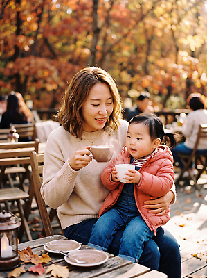 JPG 나무 편집이미지 커피 음료 어린이 가족 자연 모녀 엄마 따뜻함 웃음 사람 야외 가을 즐거움 의료성형뷰티 편집실사 AI인물포토 AI콘텐츠 식물 계절 딸 감정 관계 표정 CG 생태계 파일형식 AI포토